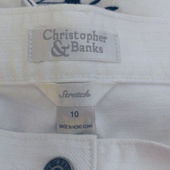 Christopher & Banks Size 10 Womens Capri Pants White Floral Embroidery Stretch - Picture 3 of 16
